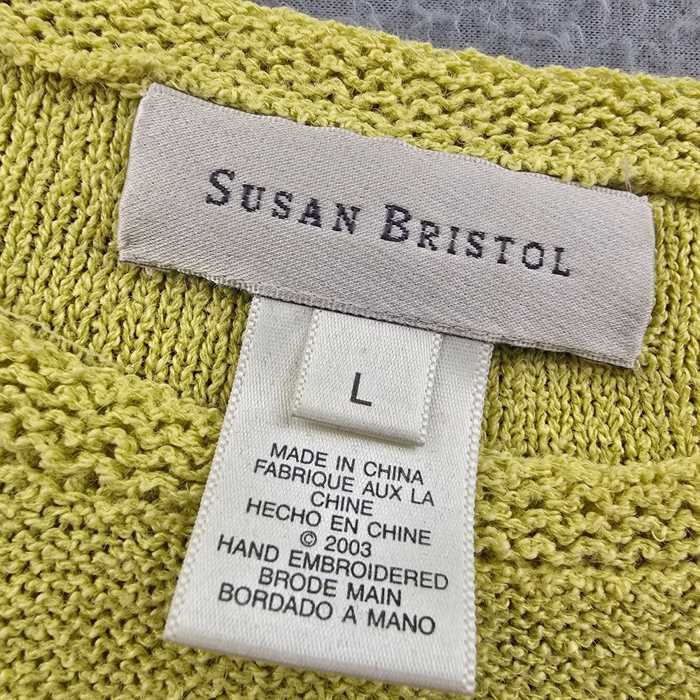 Vintage Susan Bristol Sweater Womens Large Lime Green Whimsical Embellished Knit - Picture 3 of 11